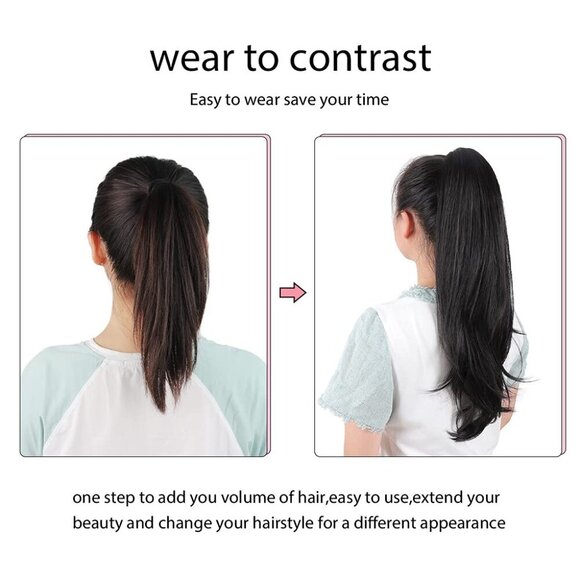 Ponytail Extension Synthetic Dark Brown 24 Inches Claw Clip Hair Piece Women main image 8